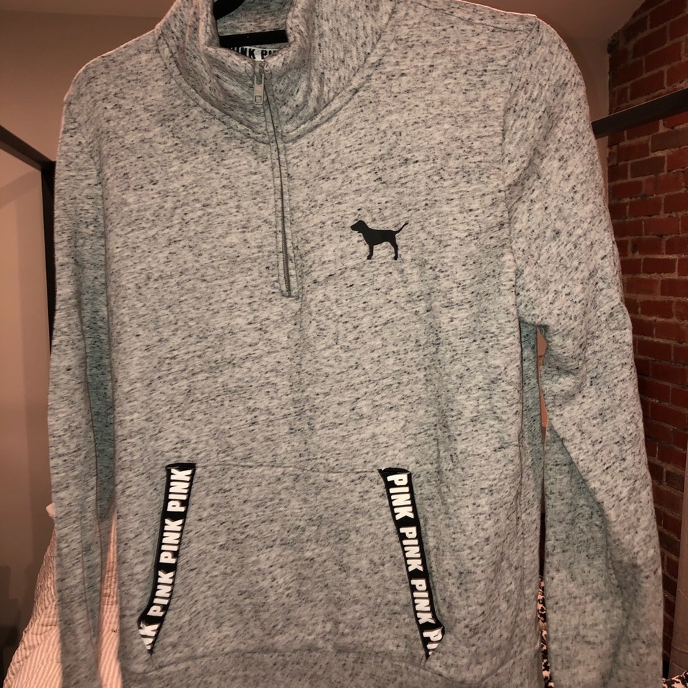 VS PINK HEATHER GREY QUARTER ZIP